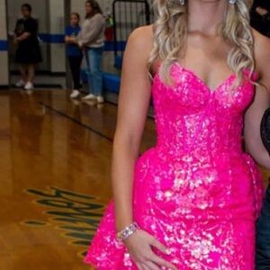 Sherri Hill Hot Pink Sequin Prom Dress
